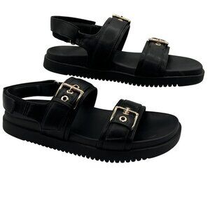 Madden Girl 9.5 Black Sprintt Sandals Gold Buckle Chunky Comfort Footbed Witchy